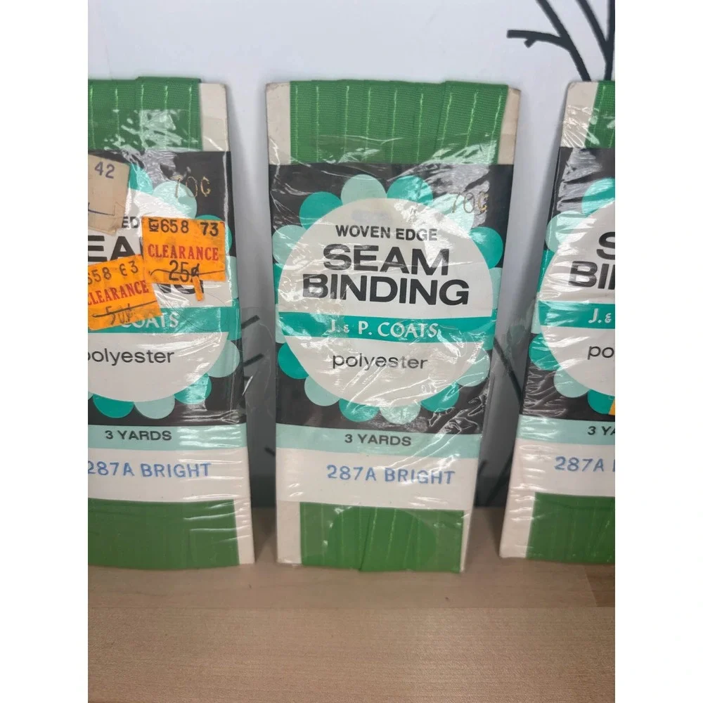 J. & P. Coats Woven Edge Seam Binding 287A Bright Green 3 Yards 5 Packs Lot